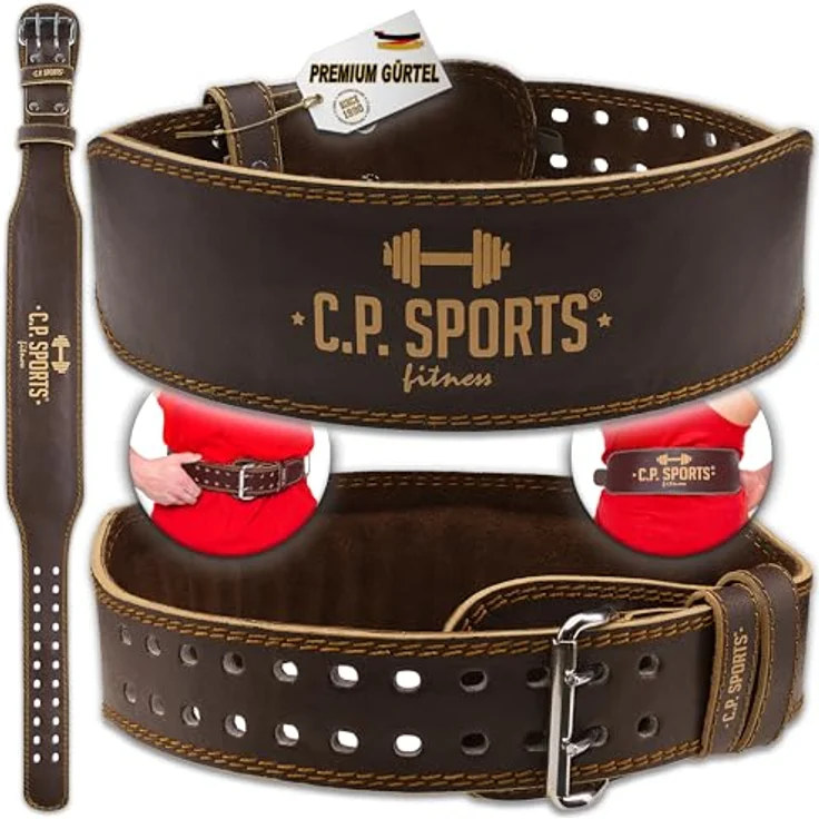 C.P. Sports Gewichthebergürtel für Kraftsport I Trainingsgürtel aus Echtleder, ideal für Powerlifting I ergonomischer Fitness-Gürtel mit gepolstertem Rückenstück I L (95 – 123 cm), braun – Bild 1