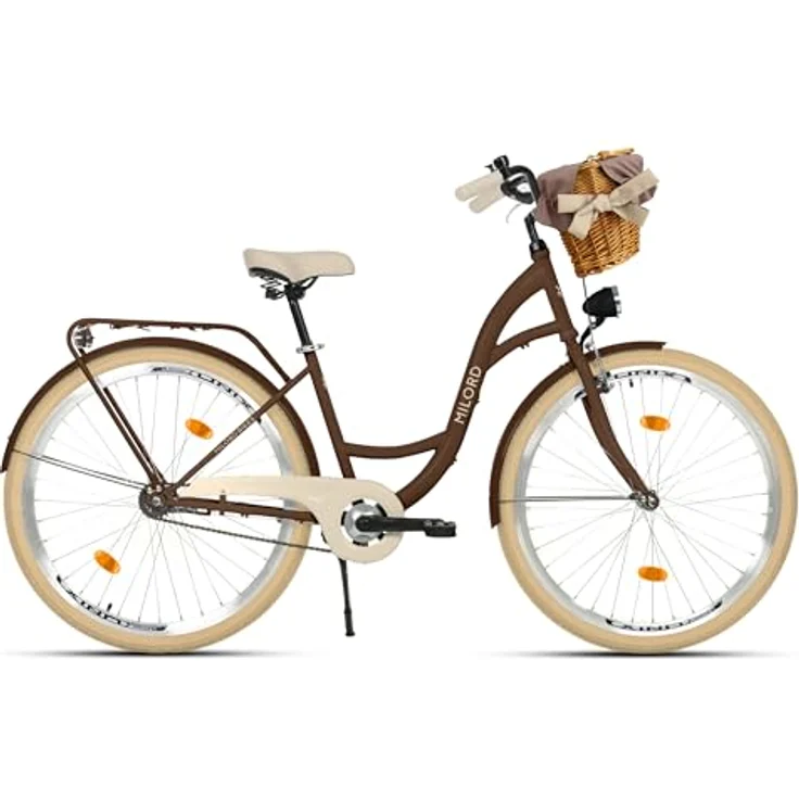 MILORD Damenfahrrad Citybike Komfort, 1-Gang mit Weidenkorb, braun, 26 Zoll, Stahlrahmen, ideal für Pendler und Freizeitfahrten – Bild 2