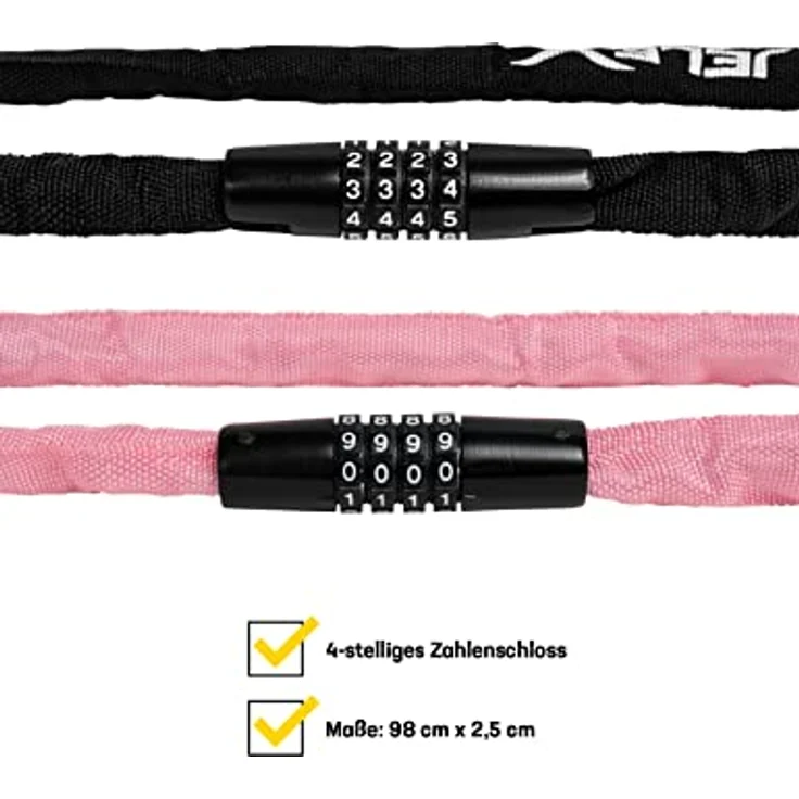 JELEX Dr.Security Fahrradschloss, Anti-Diebstahl-Sicherung mit 4-stelligem Zahlenschloss, personalisierbar, für City Räder, MTB und E-Bike, 98 cm x 2,5 cm – Bild 5