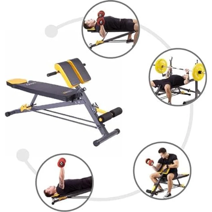 HMS Premium LSR8311, Bank mit Hyperextension und Stütze, max. Belastbarkeit 160 kg, verstellbarer Sitz, schwarz/gelb – Bild 6