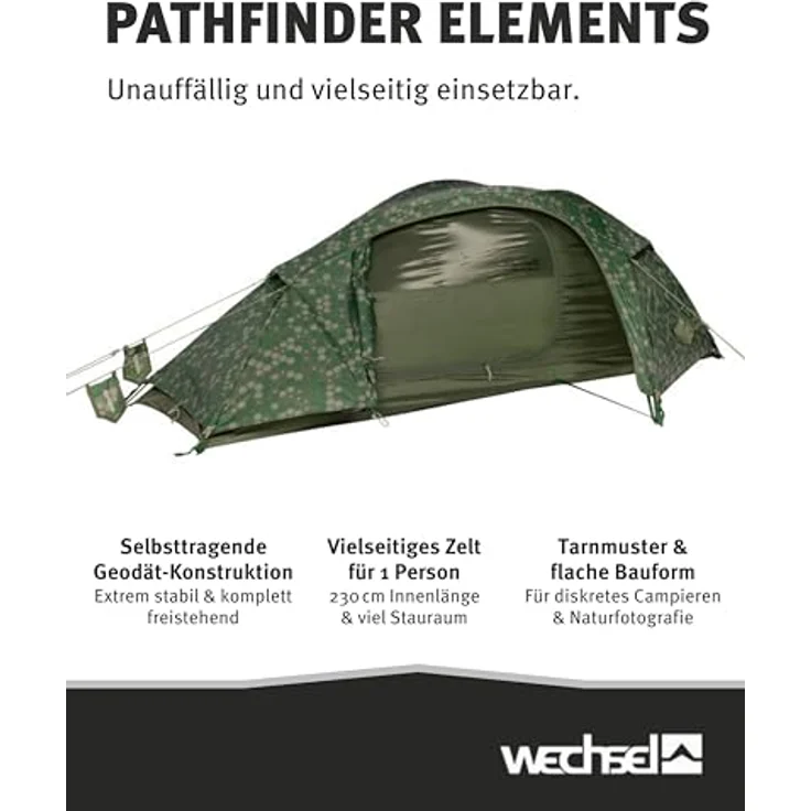 Wechsel Pathfinder Elements, 1-Personen Geodät Biwak Zelt, freistehend, 2,5 kg, Tarnmuster, 230 cm Liegelänge – Bild 2