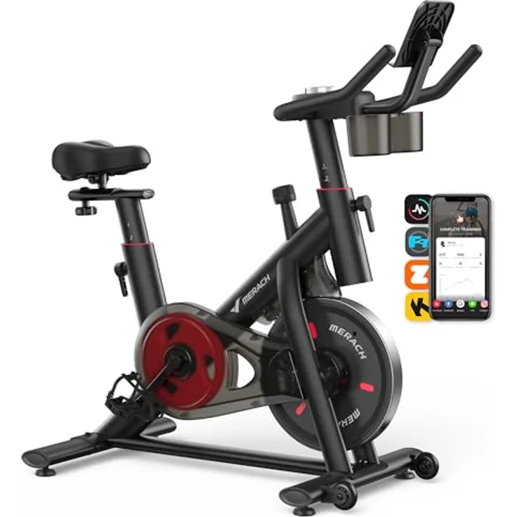 MERACH Heimtrainer Fahrrad, Ergometer mit Verstellbarem Widerstand, Leisem Riemenantrieb, LED-Monitor, Tablet-Halter, bis 136KG Tragfähigkeit