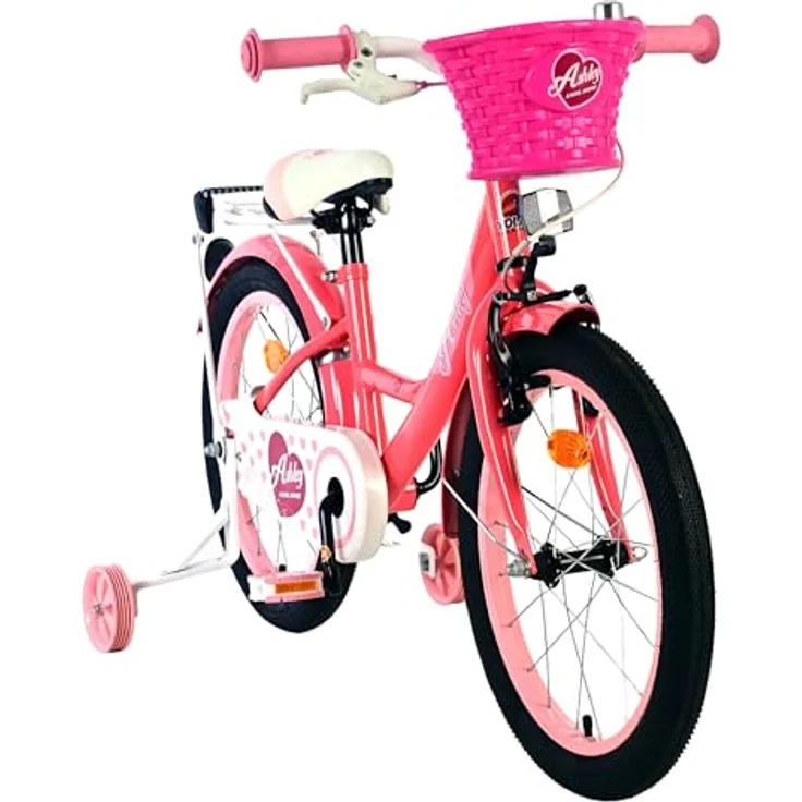 Volare Ashley Kinderfahrrad für Mädchen, 18 Zoll in Rosa/Rot, höhenverstellbarer Sattel und Lenker, integrierter Gepäckträger, Handbremse und Rücktrittbremse – Bild 7