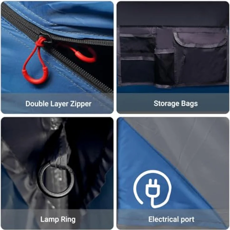vidaXL Familienzelt, Campingzelt für 9 Personen mit LED-Beleuchtung, Quick Release System, abnehmbares Überzelt, hellgrün – Bild 5
