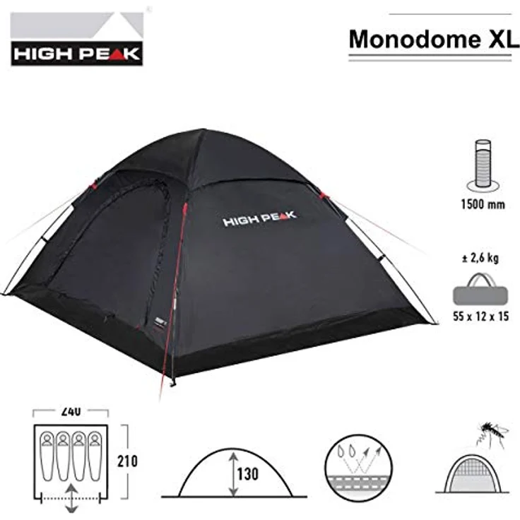 High Peak Kuppelzelt für 4 Personen Campingzelt Igluzelt 1500mm wasserdicht, Festivalzelt mit Wannenboden, grün – Bild 2