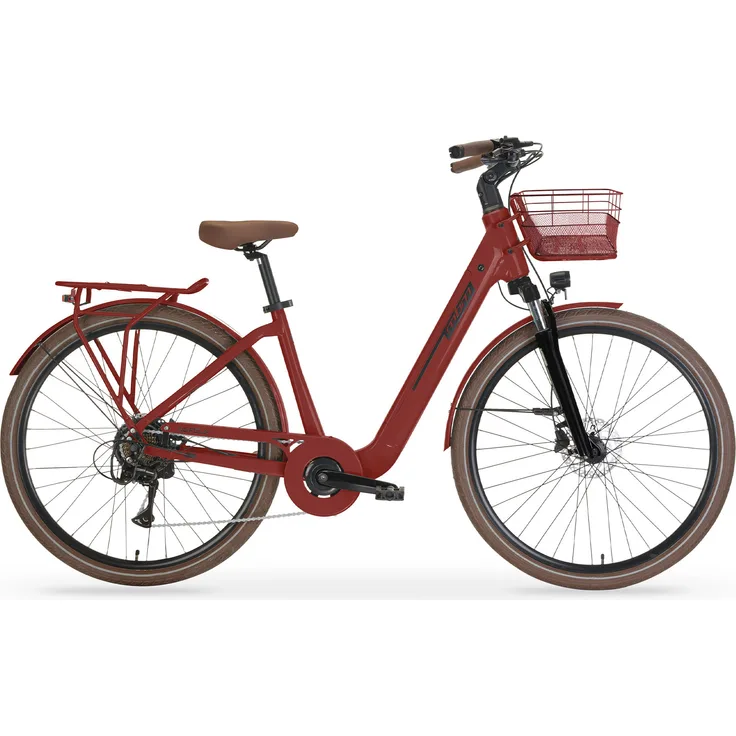 MBM Elektro-Citybike NEFELE, 28 Zoll, roter Rahmen, 250W Etrotek Motor, 15Ah Akku, 120 km Reichweite, 7-Gang Shimano Schaltung, hydraulische Scheibenbremsen