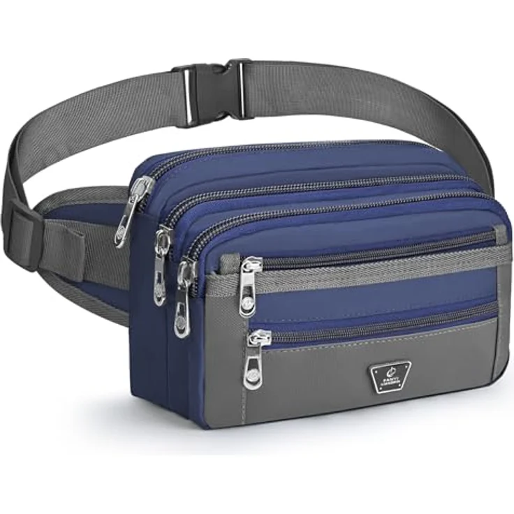 Xoolkly Bauchtasche für Herren und Damen, Gürteltasche mit 7 Reißverschlusstaschen, verstellbarer Hüftgurt, blau – Bild 1