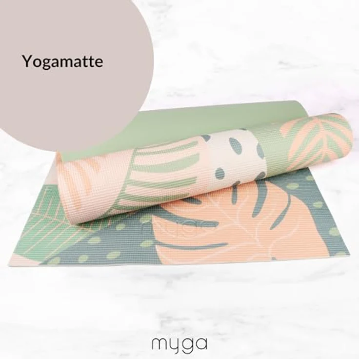 Myga Yoga Starter Kit, Komplettes Set mit rutschfester Yogamatte, Yogablock & Gurt, ideal für Anfänger, Palmen Design – Bild 4
