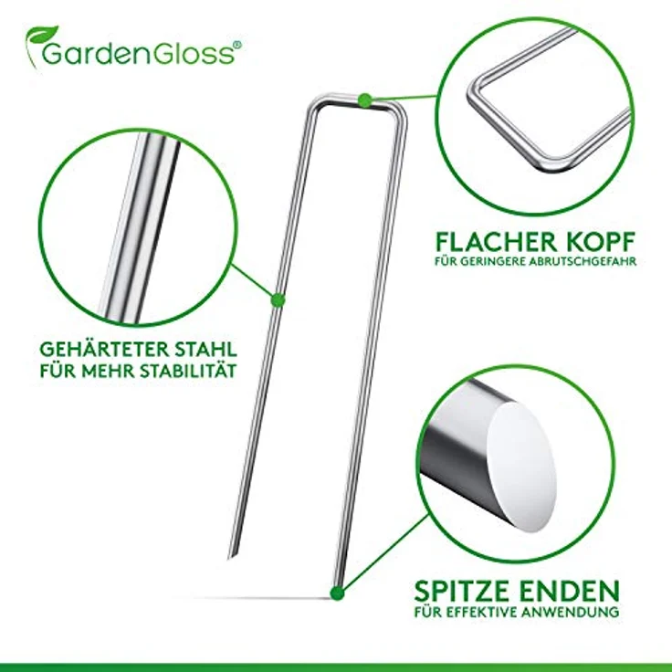 GardenGloss® Anti-Rost Erdanker für extrem harten Boden, 100 Stück, 200 mm lang, 25 mm breit, Ø 3.8 mm, hochstabil und wetterfest – Bild 2