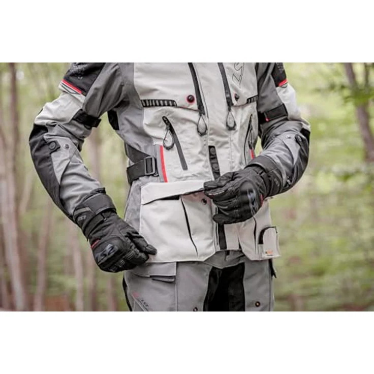 LS2 Apollo, wasserdichte Motorrad Textiljacke aus 3-lagigem Laminatgewebe, hellgrau/schwarz/rot, XL, mit abnehmbaren Protektoren, max. Wasserdichtigkeit 21000 mm H2O – Bild 2