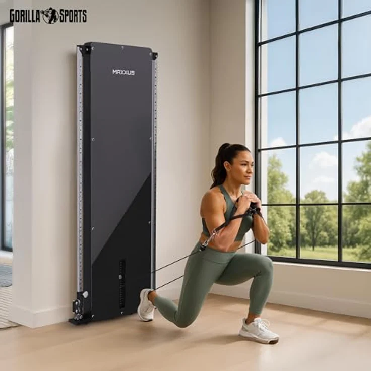 MAXXUS Kabelzugstation SmartGym H8, platzsparende Wandmontage mit 50 kg Gewichtsblock, Doppelseilzugsystem, Alu/Stahl, schwarz – Bild 4