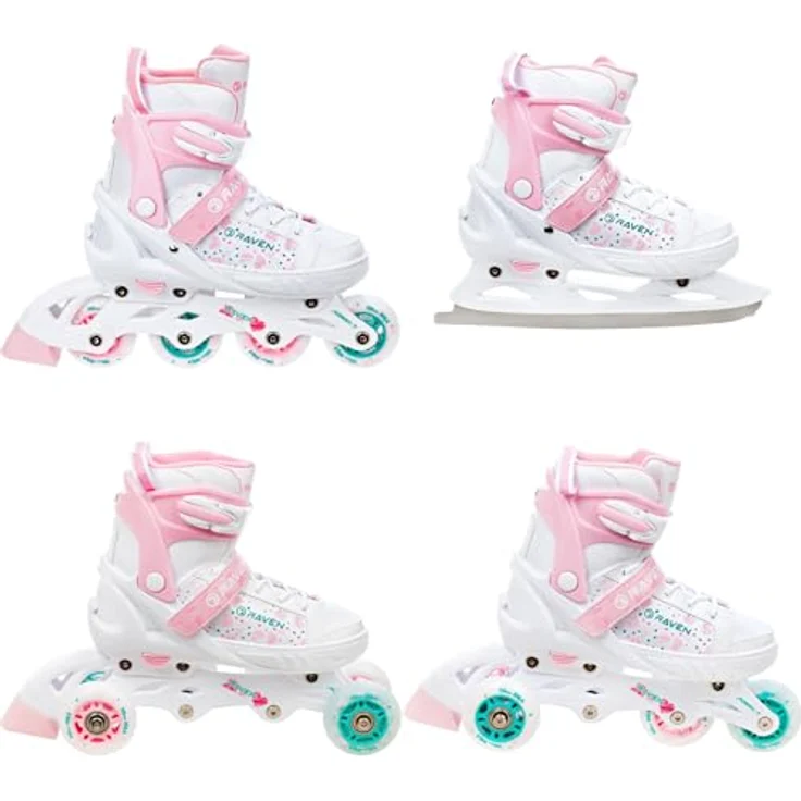 RAVEN 4in1 Inline Skates Triskates Rollschuhe Schlittschuhe Inliner für Kinder Mädchen, verstellbar (ROSI, Gr. 28-32, 18,5cm-21cm), Double-Vent-System, DSAS, Kugellager Abec7 – Bild 1