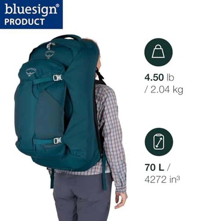 Osprey Fairview 70 Damen Schwarz Reiserucksack mit verstellbarem AirScape-Rückenteil – Bild 2
