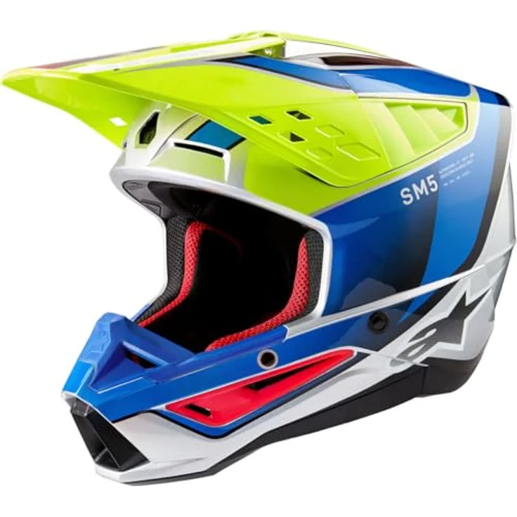 Alpinestars S-M5 Sail 2024, Motocross Helm mit aufprallresistenter Außenschale, belüftet, gelb/blau, M (57/58) – Bild 1