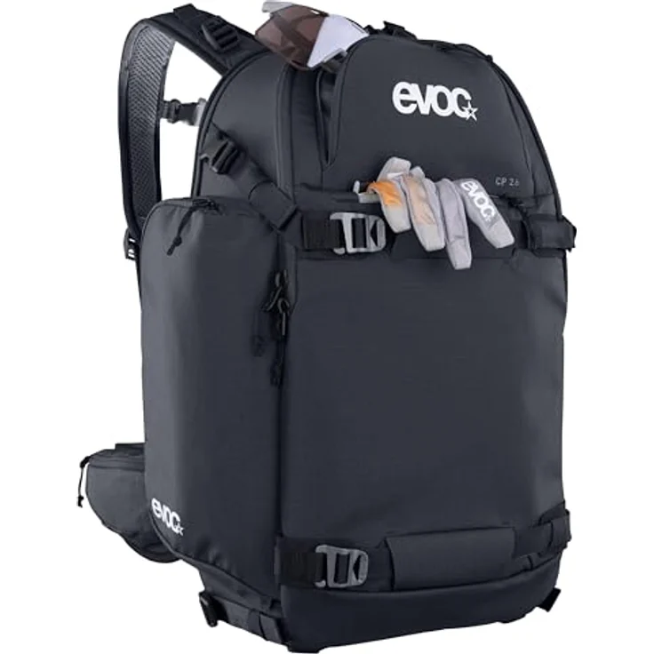 EVOC CP 26 Sportrucksack, ideale Fototasche mit verstellbarem Hüftgurt, Kleinteilfächern und Lawinenausrüstung (Schwarz) – Bild 3