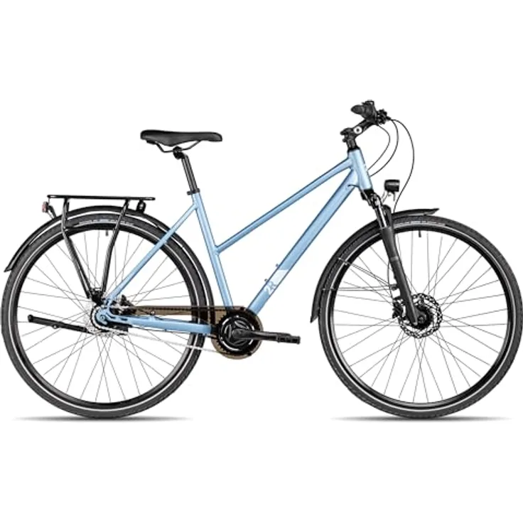 2R Manufaktur TRX GO Trapez Citybike, 28 Zoll, mit SR Suntour Federgabel, hydraulischen Scheibenbremsen und Nabenschaltung, hellblau, 56 cm