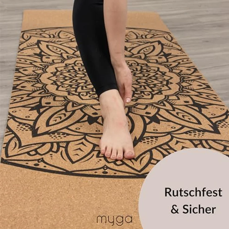 Myga XL Kork Yogamatte, 200 cm x 70 cm, rutschfest, wärmeregulierend, leicht tragbar, 6 mm dick, Mandala Design, ideal für Yoga, Pilates und Meditation – Bild 4