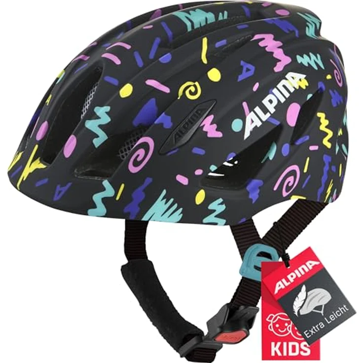 Alpina PICO Kinderfahrradhelm, Leicht, Klimatisiert & Bruchfest mit Fliegennetz, optional mit Licht, Black-Confetti Gloss, 50-55 cm – Bild 1