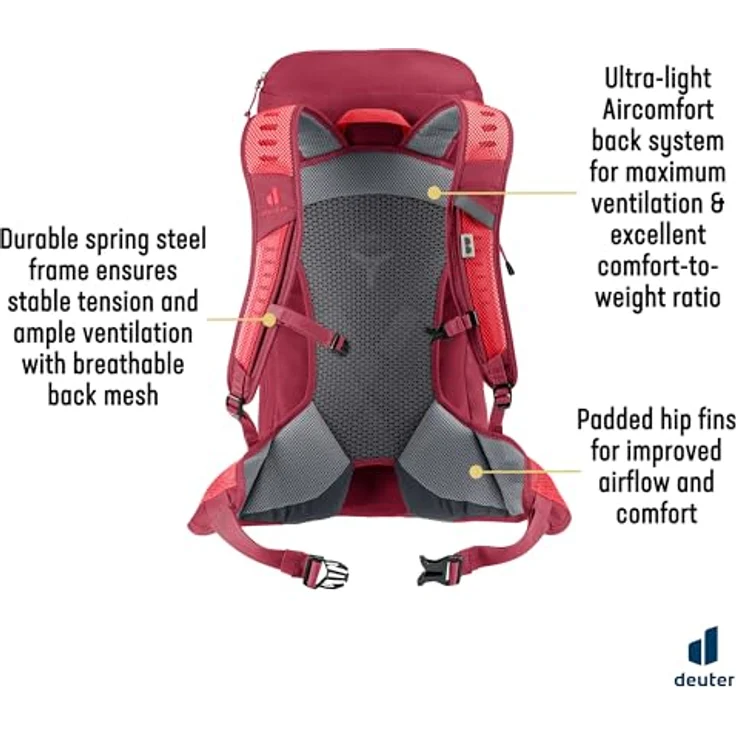 Deuter Herren Ac Lite 24 Wanderrucksack, Cherry-masala, 24 Lang - Maximale Belüftung und Tragekomfort – Bild 4