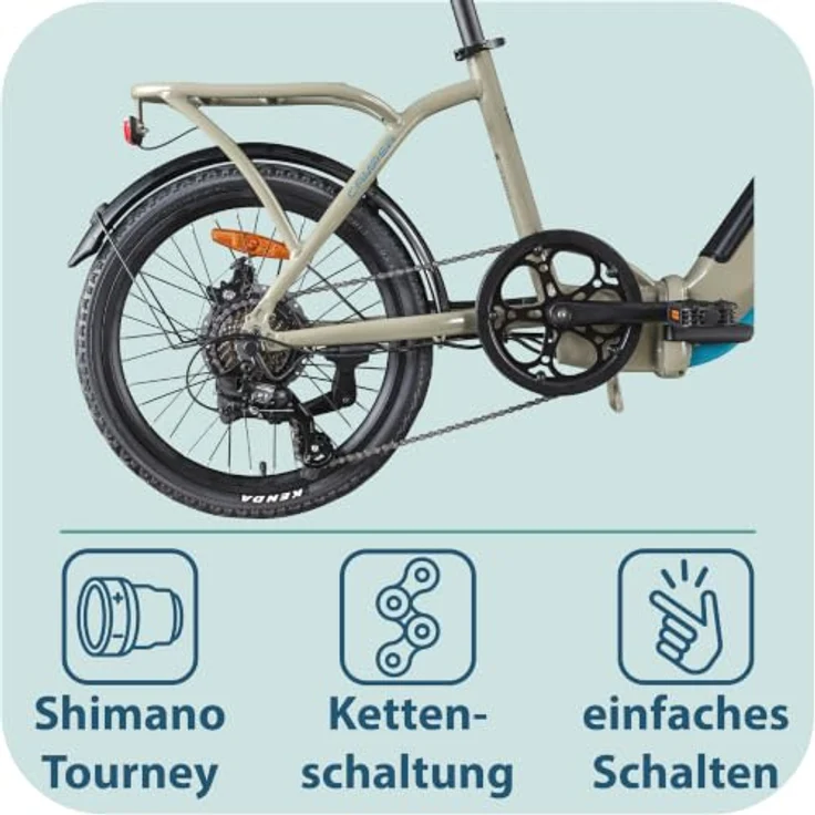 Tretwerk Camper E-Bike Klapprad 20 Zoll, 468 Wh Pedelec für Damen und Herren, beige/türkis – Bild 6