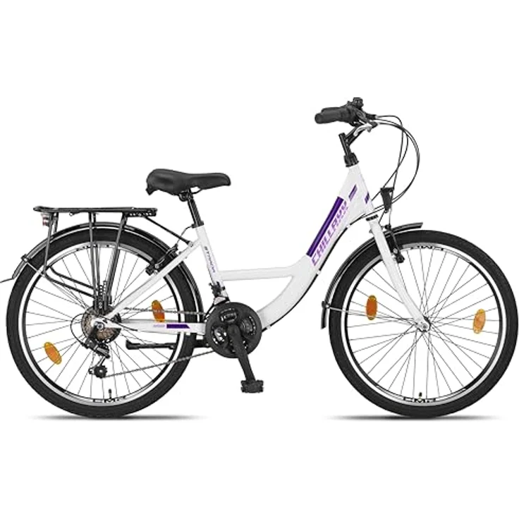 Chillaxx Bike Strada Premium City Bike 24 Zoll Weiß-Purple V-Bremse - Hollandfahrrad mit 21 Gang-Schaltung – Bild 2