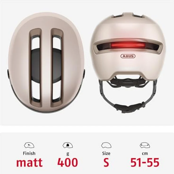 Abus Hud-Y Ace, Velohelm mit integrierten Glas-Visier und aufladbarer Heck-LED, 51 - 55 cm, urbanes Design – Bild 3