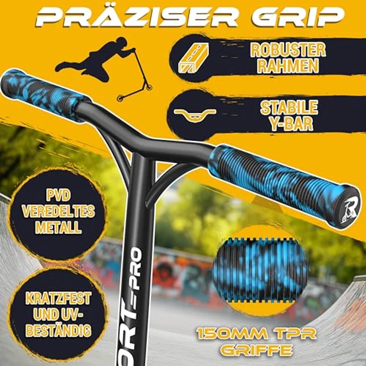 RE:SPORT REVO PRO Stunt Scooter für Kinder & Erwachsene, Profi Stuntroller mit 110mm PU-Rollen, Y-Bar, ABEC 9 Kugellagern, rutschfestem Pro-Deck und Ständer – Bild 8