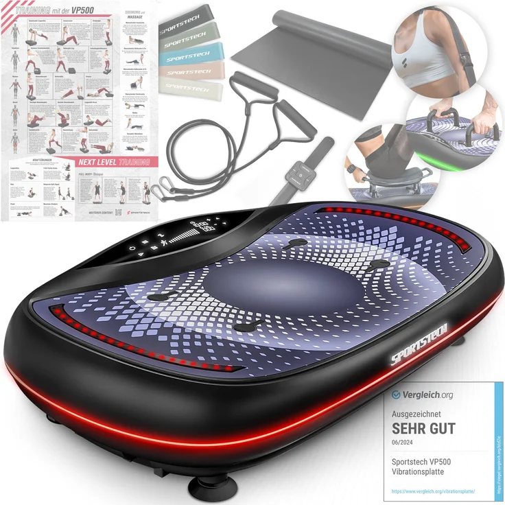 Sportstech Vibrationsplatte VP500 | 60 Intensitätsstufen | LED-Beleuchtung