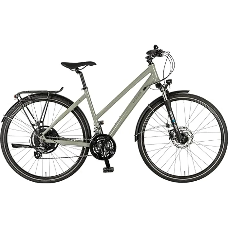Prophete ENTDECKER 500, 28 Zoll Trekkingbike mit Shimano Altus 24-Gang Kettenschaltung, hydraulischen MT200 Scheibenbremsen, 40 Lux LED Beleuchtung, Alurahmen 48 cm, Suntour NEX Federgabel, grau
