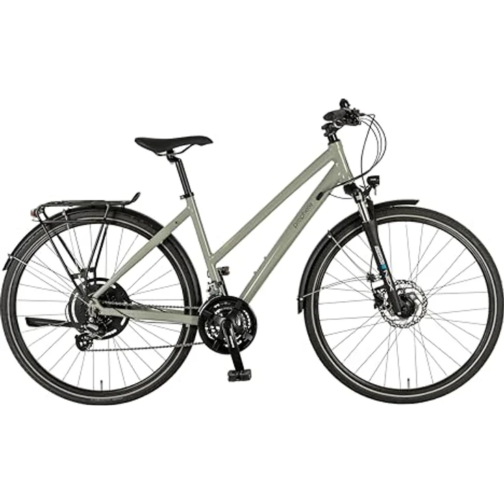Prophete ENTDECKER 500, 28 Zoll Trekkingbike mit Shimano Altus 24-Gang Kettenschaltung, hydraulischen MT200 Scheibenbremsen, 40 Lux LED Beleuchtung, Alurahmen 48 cm, Suntour NEX Federgabel, grau – Bild 1