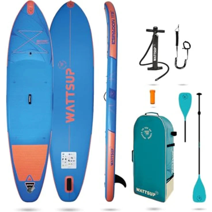 WattSUP Espadon 11.8 SUP Board Stand Up Paddle Surf-Board Paddel ISUP 355x86cm, Orange, Hellblau, 355x86x15 cm – Bild 2
