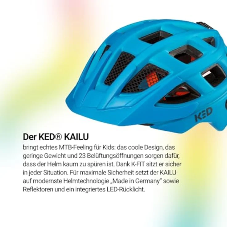KED KAILU Fahrradhelm, MTB-Style für Kinder, blau matt, Größenanpassung M 53-59 cm, mit K-FIT und LED-Rücklicht – Bild 4