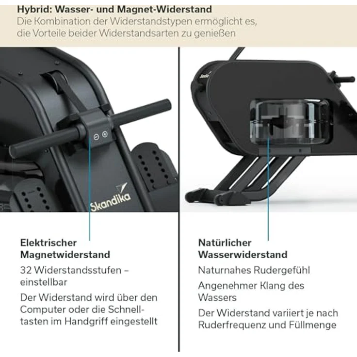 Skandika Rudergerät Nemo III Hybrid, Wasserwiderstand und magnetischer Widerstand, schwarz – Bild 2