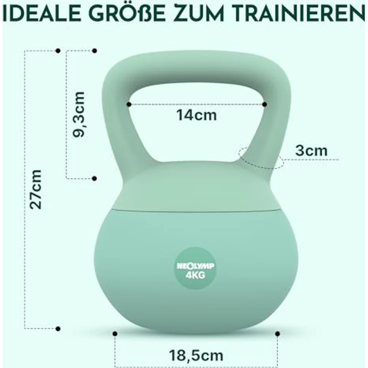 NEOLYMP Soft Kettlebell 2-12 kg, bodenschonende & leise Kugelhantel mit Eisensandfüllung und ergonomischem Softgriff – Bild 3