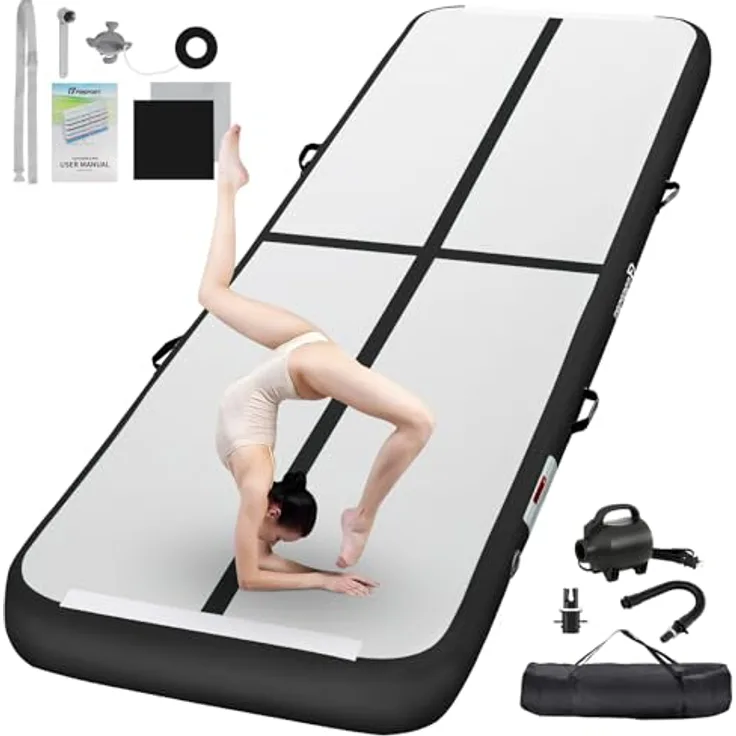 FBSPORT Airtrack Matte, 20cm hoch, 6M Tumbling Matte mit Luftpumpe, tragbare Trainingsmatte für Zuhause & Outdoor, ideal für Gymnastik und Yoga