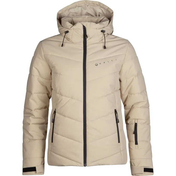 Halti Mellow Puffer Damen Skijacke, wasserdicht mit 10.000 mm Wassersäule, beige, Größe 34