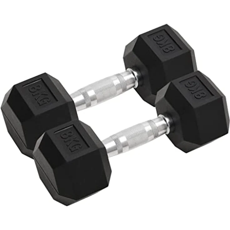 vidaXL 2x Hexagon Kurzhantel Set, 16 kg Gusseisen mit Gummibeschichtung und Anti-Roll-Design für Krafttraining – Bild 1