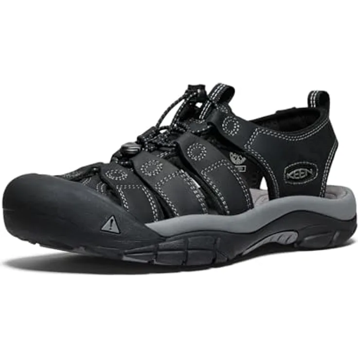 KEEN Newport Herren Wandersandalen, wasserdichtes Leder, anatomisches Fußbett, Black/Steel Grey, Größe 44