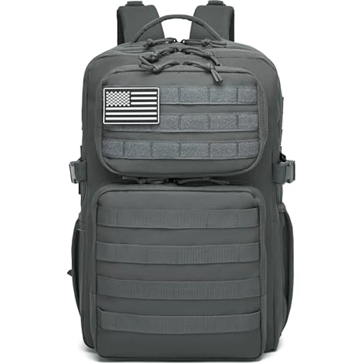 Wotony Militärischer taktischer Rucksack, 35L wasserdichter Tagesrucksack mit Molle-System und Wasserflaschenhalter (Grau) – Bild 4