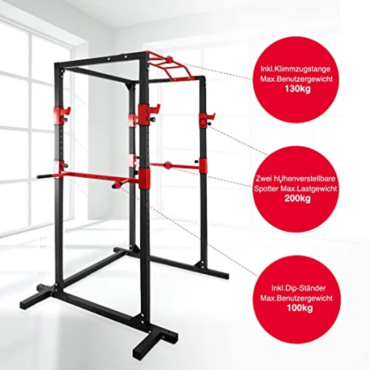 Leiv multifunktionales Power Rack für dein kompaktes Home Gym, für effektives Ganzkörpertraining in Schwarz/Rot – Bild 3
