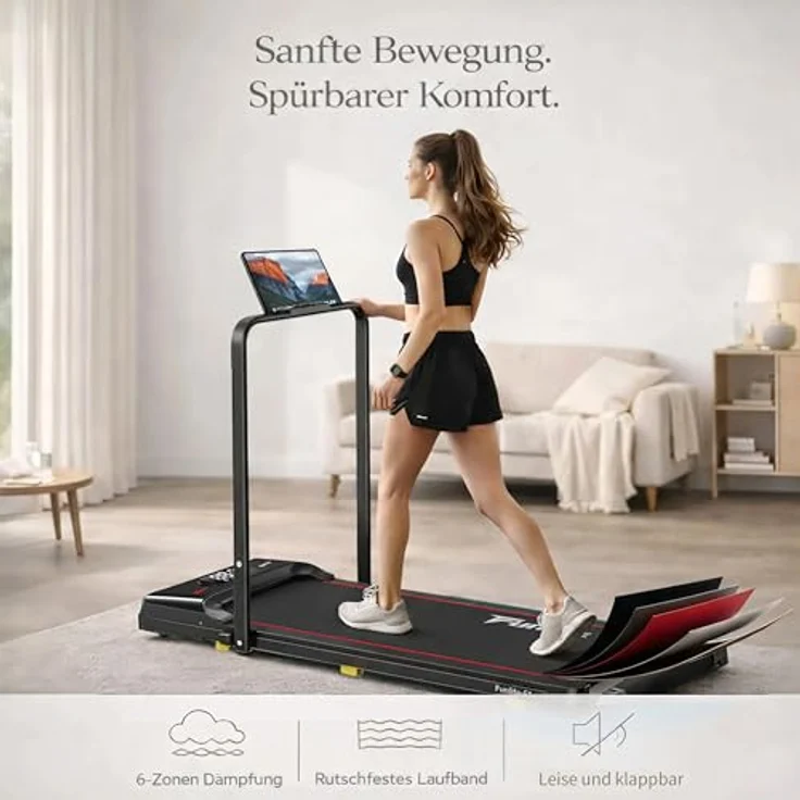 FunLife F1 Laufband klappbar, 3-in-1 Walking Pad mit Haltegriff, leise & kompakt, rot – Bild 5
