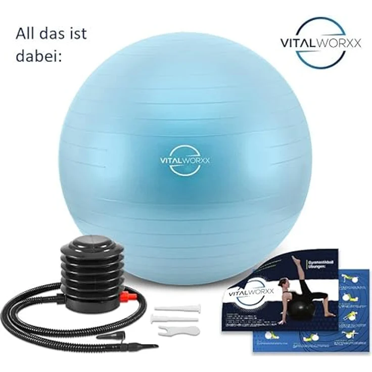 VITALWORXX Gymnastikball für Schwangere, extrem stabil, Sitzball Yogaball Pezziball 75 cm mit Pumpe, mit Übungen für Schwangerschaft, Geburt, Gesundheit, – Bild 5