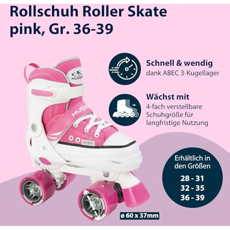 HUDORA Rollschuhe Roller Skate Kinder Rollschuhe, pink, 36-39 – Bild 3