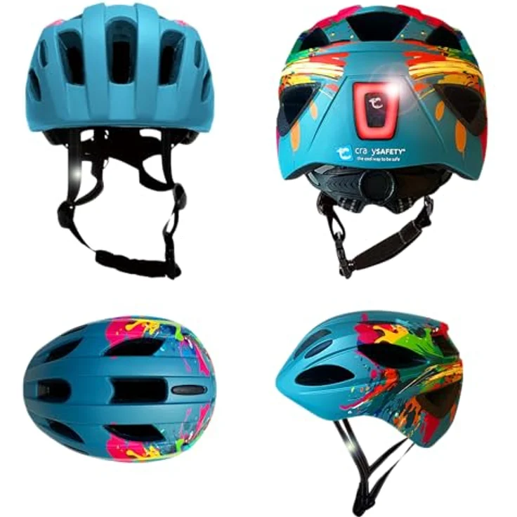 Crazy Safety Cool Splash Fahrradhelm, Kinderhelm für 6-12 Jahre, blau, EN1078 zertifiziert, mit LED-Lampe und optimaler Belüftung – Bild 2