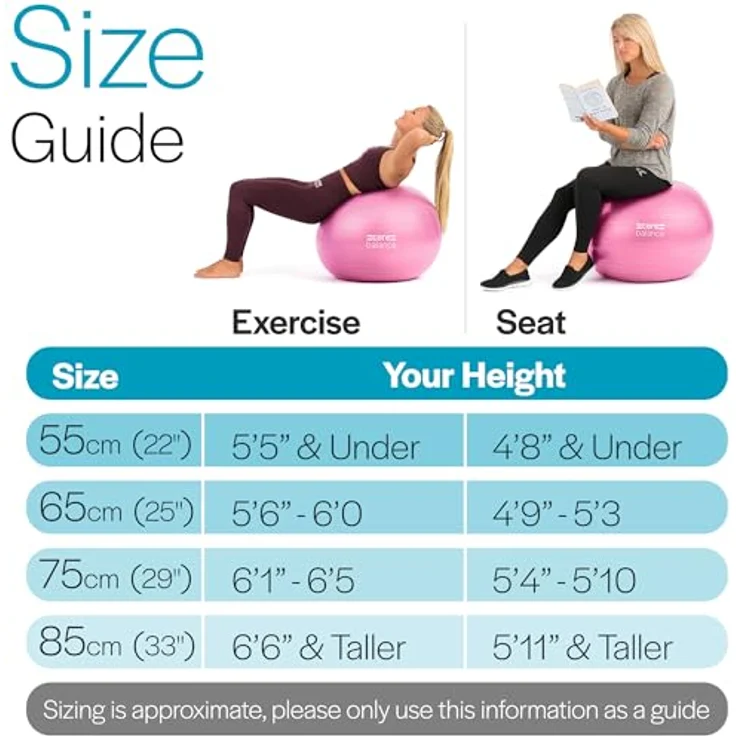 Core Balance, berstsicherer Gymnastikball - für Fitness Yoga Schwangerschaft - 55cm 65cm 75cm 85cm - inkl. Luftpumpe – Bild 5