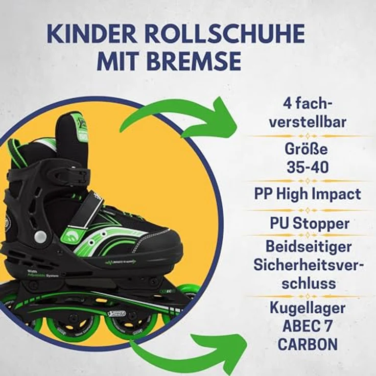Best Sporting Inline Skates Größe verstellbar, ABEC 5 Carbon grün grün/schwarz, 35-40 – Bild 3