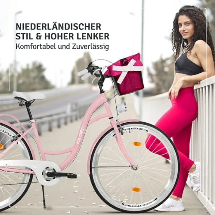 Milordbikes City-Fahrrad, Pink, 46 cm, leichtes Metall, mit hinterem Träger und hochwertigen Aluminiumfelgen – Bild 4
