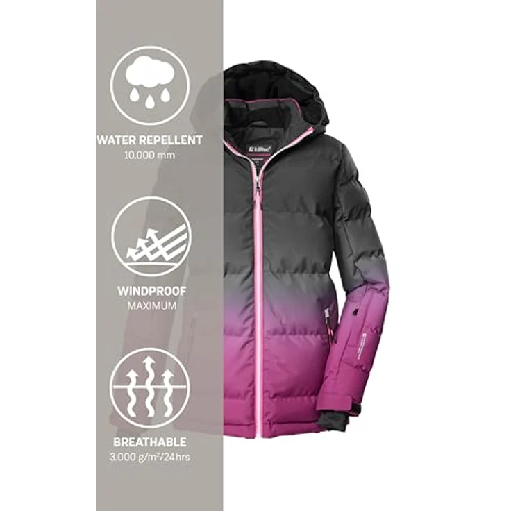 KILLTEC Mädchen Ski-Steppjacke mit Kapuze, wasserabweisend und winddicht, Daunenoptik mit Farbverlauf, atmungsaktiv – Bild 6