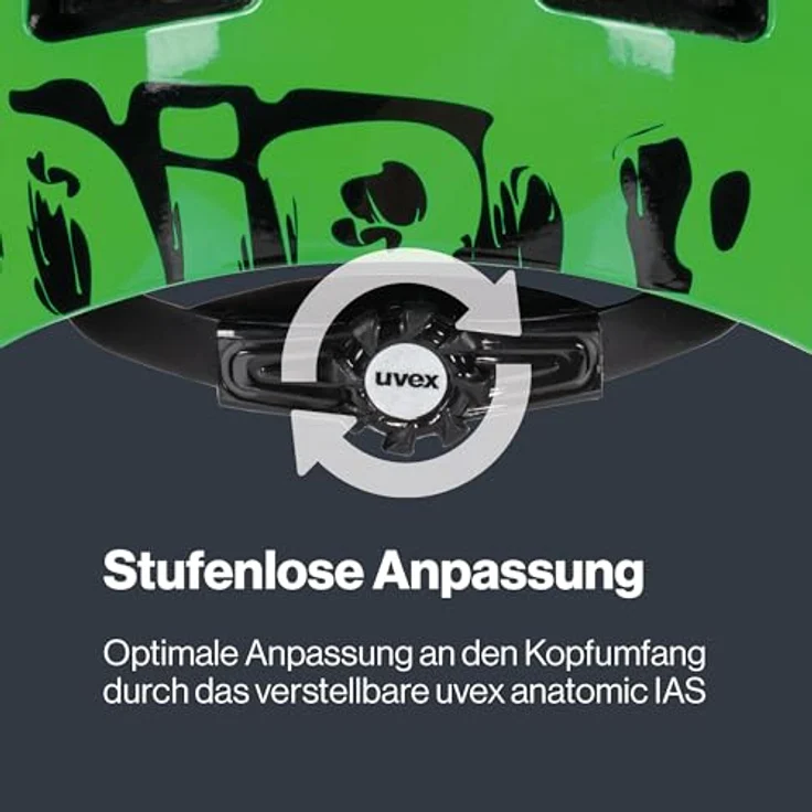 Uvex Kid 3 Fahrradhelm 51-55 cm, Dirtbike Green, robuster Hartschalenhelm mit optimaler Belüftung, IAS-Größenanpassung, FAS-Gurtband und Monomatic-Verschluss für sicheren Sitz – Bild 5