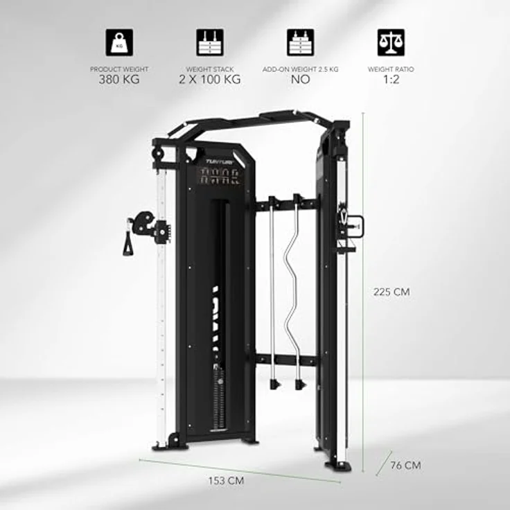 Tunturi Platinum Functional Trainer, Fitnessgerät für Ganzkörpertraining mit 200 kg Steckgewicht, selektorisiert, V-Serie – Bild 2